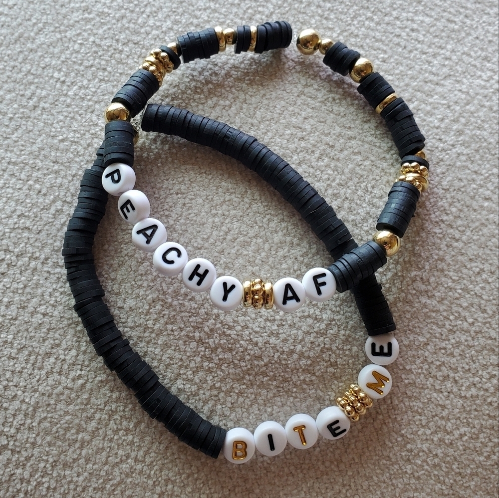 Black and Gold Beaded Bracelet Set
